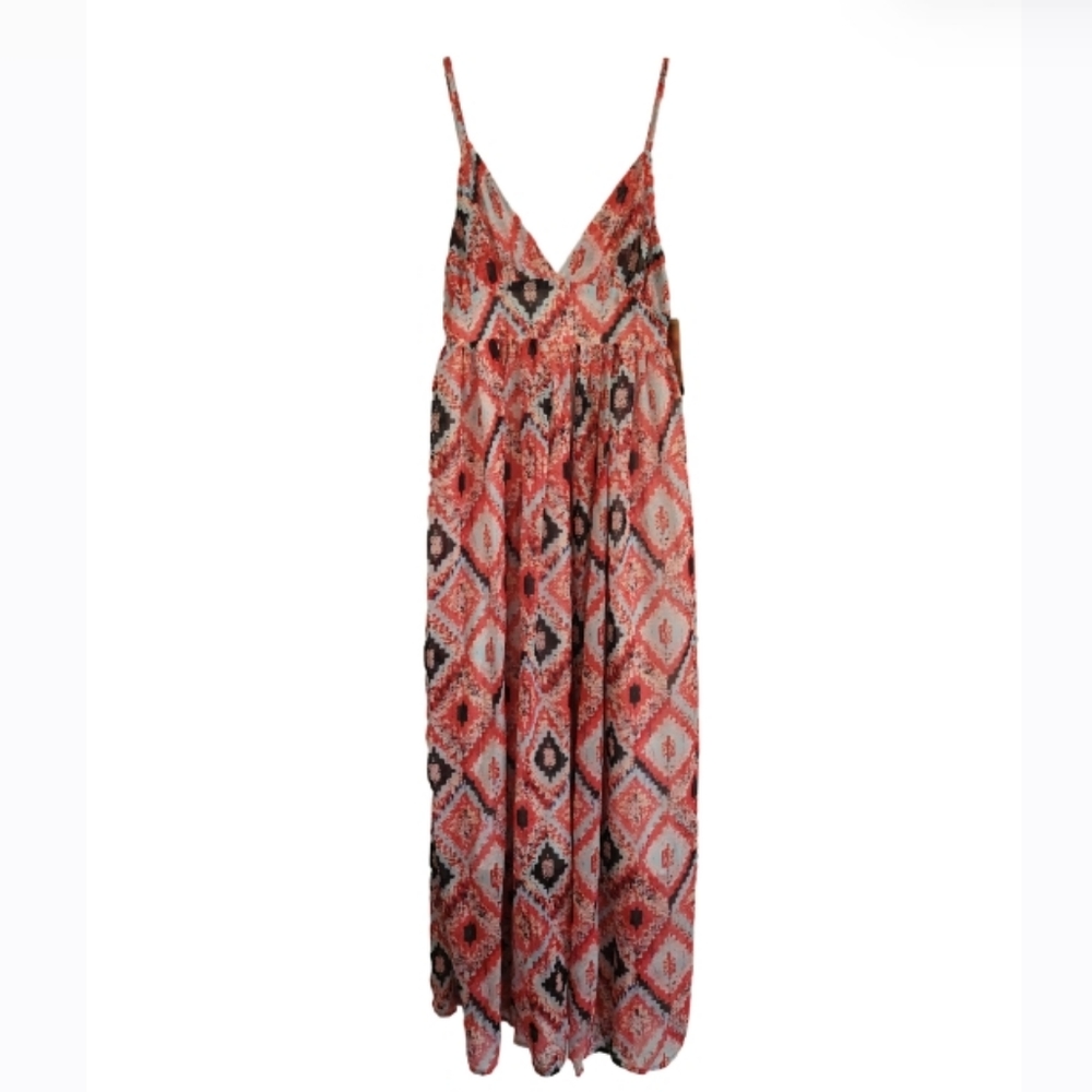 V-CUT NECK MAXI DRESS SMOCKED BACK SZ MEDIUM NWT